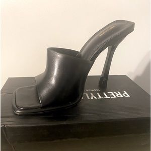 New Black Square Toe Mules